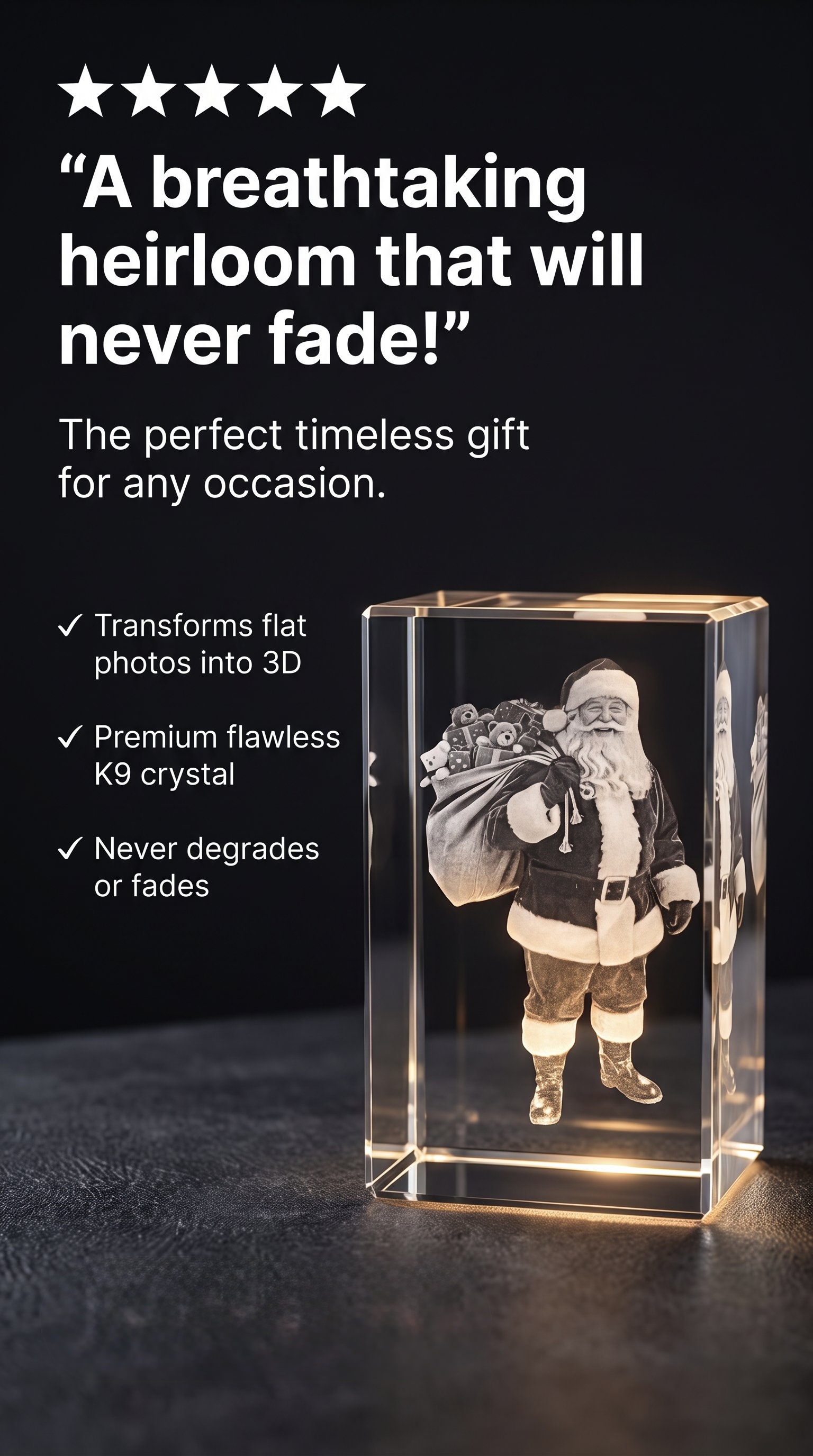 A precious memory 3D laser-engraved inside a premium K9 crystal block on a glowing LED base, crafted by Leaders Laser Art